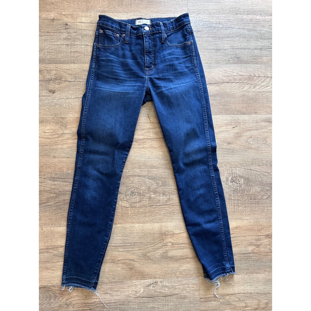 Madewell 10 Inch High Rise Skinny Jeans Dark Wash‎ Distressed Raw Hem Size 26